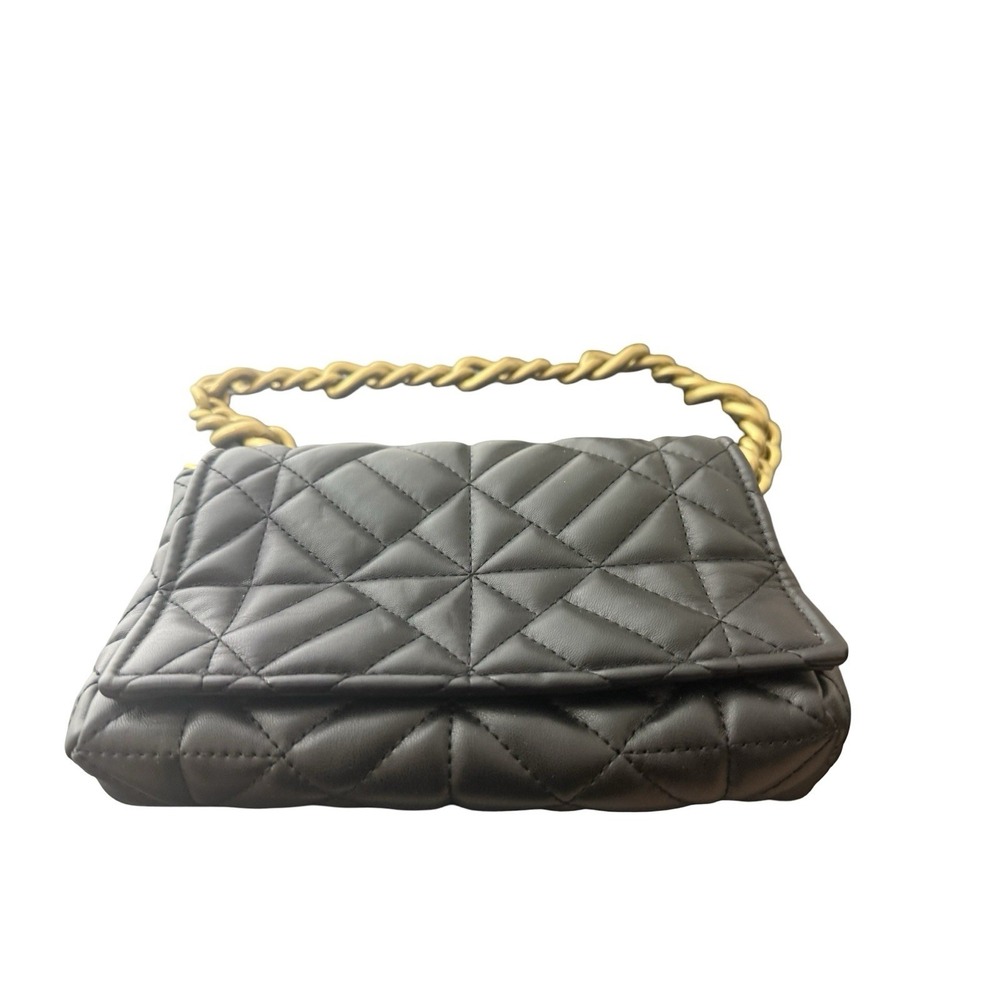 Zara Women's Black Quilted Mini Shoulder Bag with Chunky Gold Chain Strap